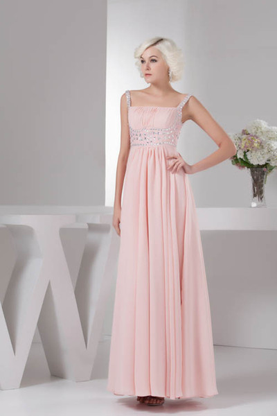 Chiffon Long Prom Dresses Real Image Spaghetti Straps Ruched Beaded Stones Formal Party Floor Length Evening Dresses WD4-1236