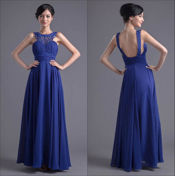 Beaded Chiffon Long Prom Dresses Real Image Crew Neck Ruched Formal Party Floor Length Evening Dresses ZPT021