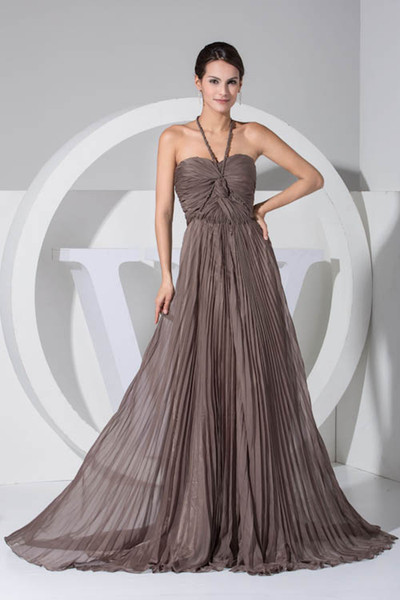 Halter Chiffon Long Evening Dresses Cheap Real Image Ruched Formal Party Summer Beach Bohemia Prom Special Occasional Dresses WD1-044