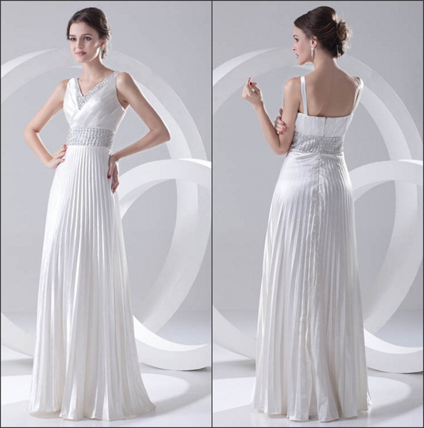 V Neck Satin Long Evening Dresses Ruched Beaded Stones Floor Length Formal Party Prom Dresses ZPT224