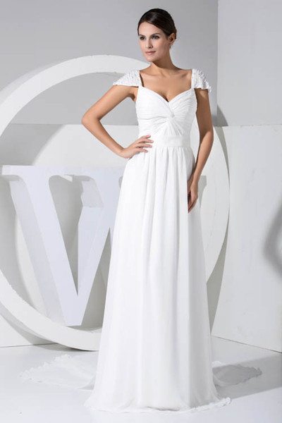 Cap Sleeves Chiffon Long Evening Dresses Real Image Ruched Beaded Stones Formal Party Prom Special Occasional Dresses WD1-026