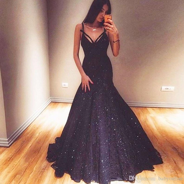 Hot Sell Reflective Sequined Sparkle Evening Dresses Sexy Spaghetti V Neck Floor Length Women Occasion Party Prom Gowns BC0968