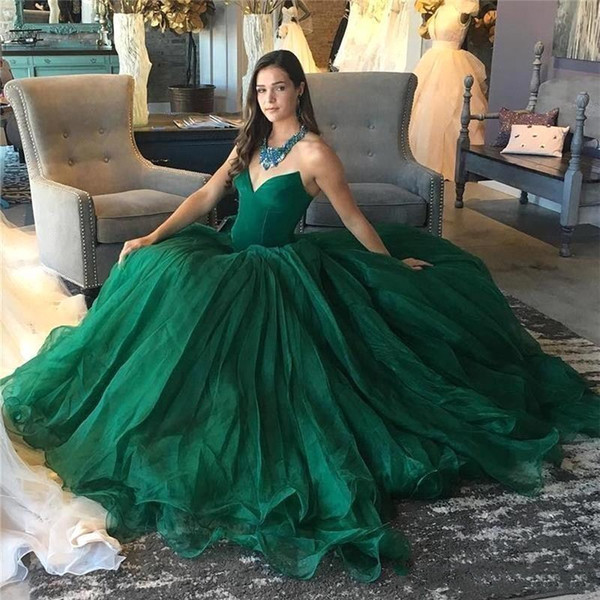 Dark Green Ball Gown Prom Dresses Evening Party Wear Zipper Back Puffy Train plus size Princess Quinceanera Dresses BC0711