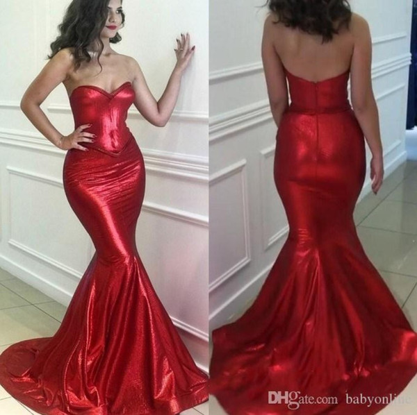 Reflective Red Mermaid Evening Dresses Sexy Backless Sweetheart Bling Sequined Long Prom Gowns Party Vestidos Cheap BC0576