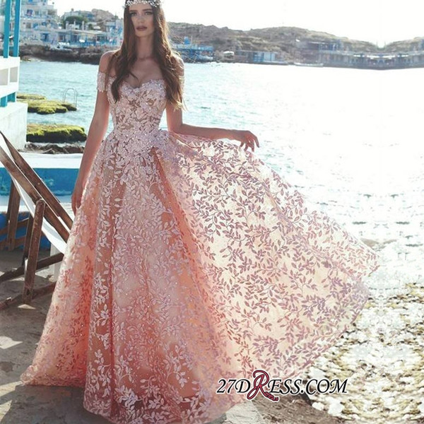 Stunning Pink Luxury Beads Appliques Lace Evening Dresses Saudi Arabic Elegant Off Shoulder A Line Vestidos de fiesta Prom Gowns