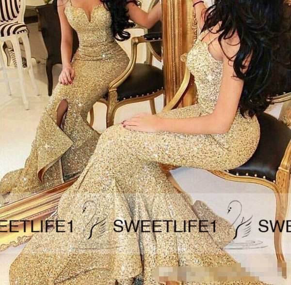 Sparkly Sequined Mermaid Formal Evening Dresses Sweetheart Neckline Sleeveless Arabic Dubai Custom made Prom Pageant Gowns Sexy