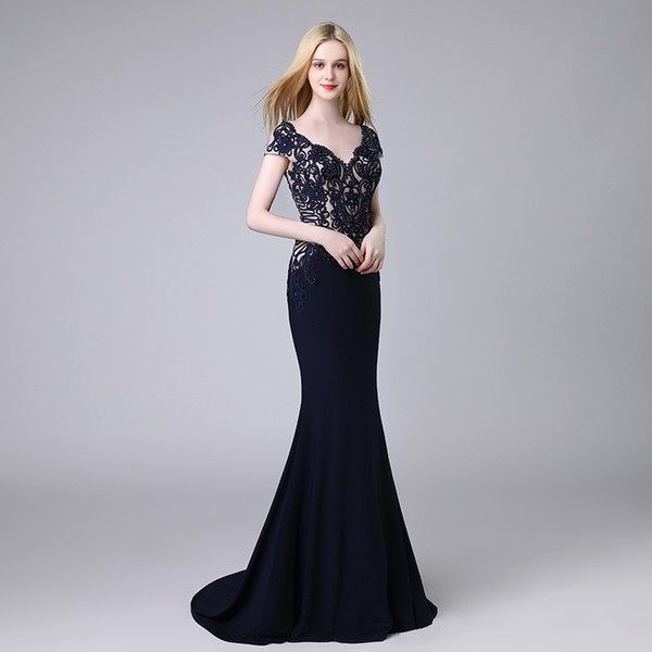 Mermaid Evening Dresses Formal Occasion Prom Party Dress LX454 Navy Blue Trumpet Sexy Fast 