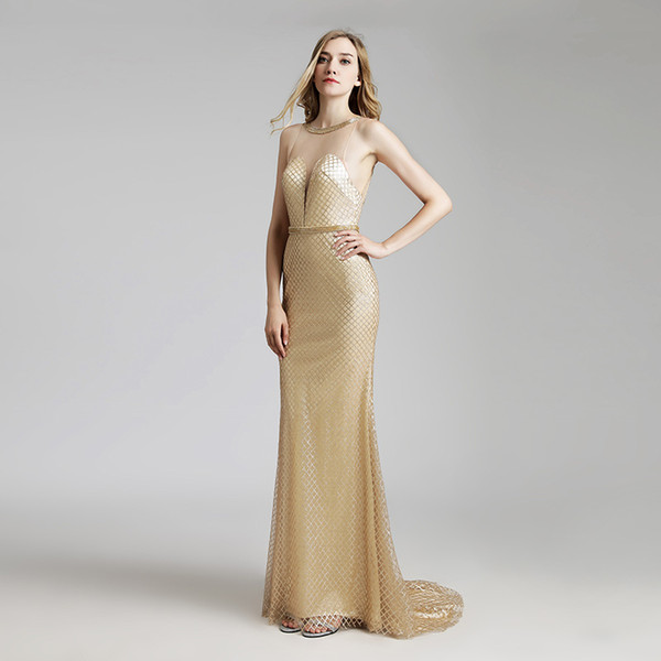 Mermaid Evening Dresses Luxury Formal Occasion Prom Party Dress LX449 Gold Trumpet Sexy Fast 