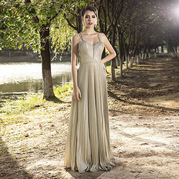 New Spaghetti Evening Dresses A Line Criss Cross Back Floor length Formal Occasion Prom Party Dresses 5429