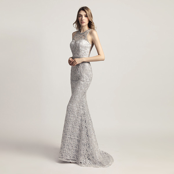 Mermaid Evening Dresses Luxury Formal Occasion Prom Party Dress LX436 Silver Trumpet Sexy Fast 