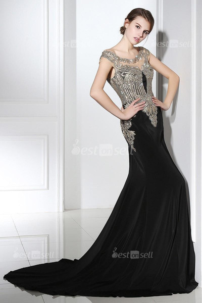 Mermaid Evening Dresses Formal Occasion Prom Party Dress LX401 Black Trumpet Sexy Sheer Back Fast 