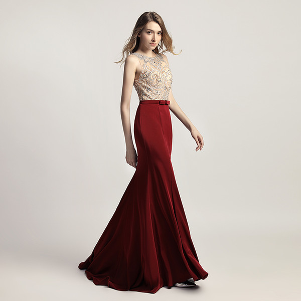 Mermaid Evening Dresses Formal Occasion Prom Party Dress LX414 Burgundy Trumpet Sexy Sheer Back Fast 