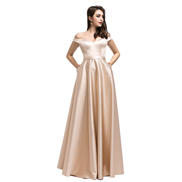 Modest Off the Shoulder Evening Dresses Shinining A Line Formal Occasion Party Prom Dress 5502