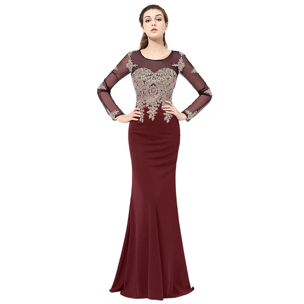 Mermaid Evening Dresses Formal Occasion Prom Party Dress LX357 Burgundy Trumpet Sexy Sheer Back Fast 