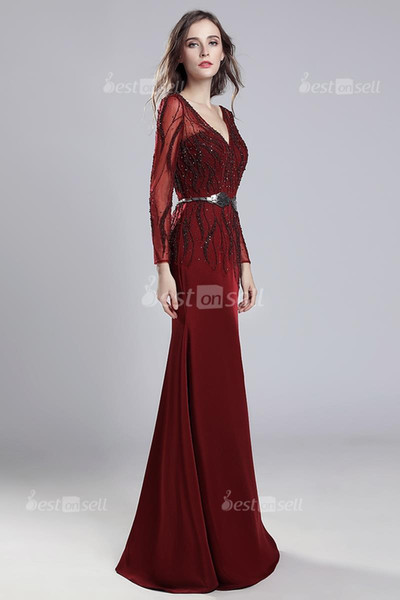 Mermaid Evening Dresses Formal Occasion Prom Party Dress LX277 Burgundy Beading Trumpet Sexy Backless Fast 