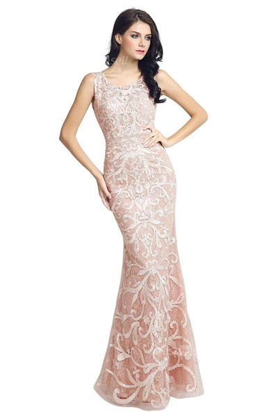 Mermaid Evening Dresses Formal Occasion Prom Party Dress LX212 Pink Lace Trumpet Sexy Backless Fast 