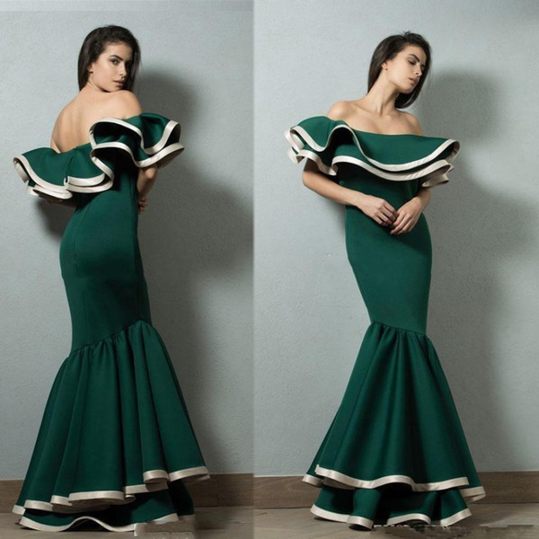 Green Sexy Mermaid Evening Dresses African Middle East Prom Gowns Off Shoulder Saudi Arabia Backless Party Wear