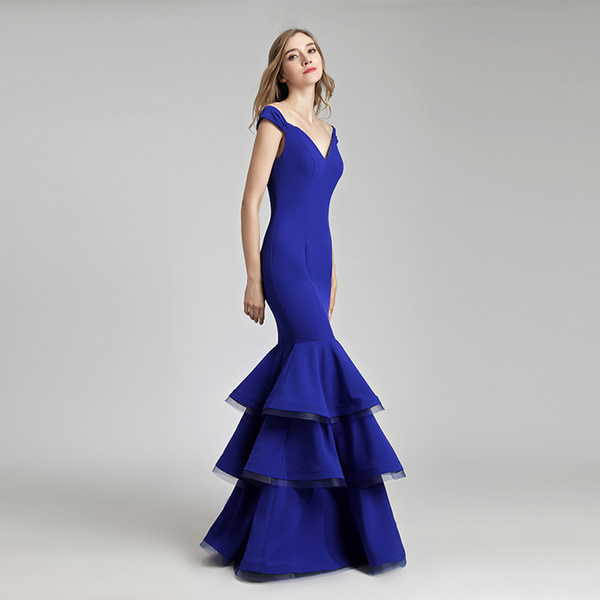 Long Evening Dresses Royal Blue Floor Length Mernaid Saudi Arabia Off Shoulder Prom Gown Party Wear