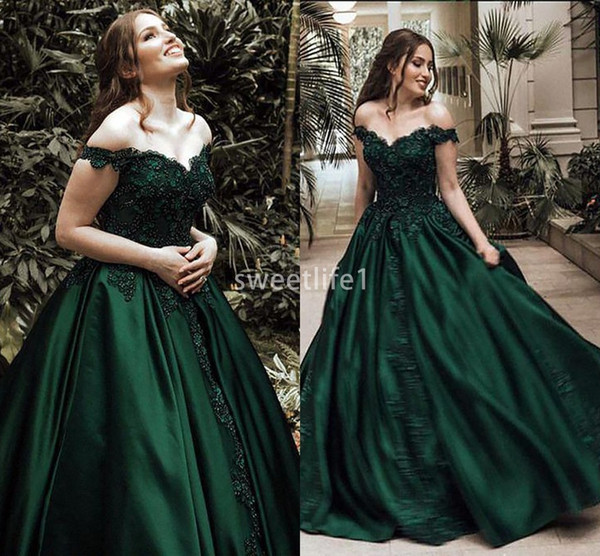 Elegant Dark Green Off The Shoulder Evening Dresses Lace Appliques Elastic Satin A Line Formal Occasion Prom Party Dresses Custom Made