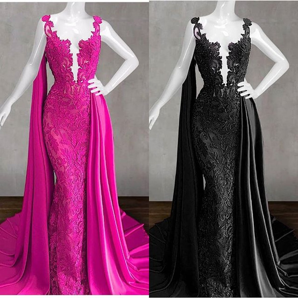 Elegant V Neck Evening Dresses Lace Appliques Mermaid With Wrap Formal Evening Occasion Party Dresses Custom Made