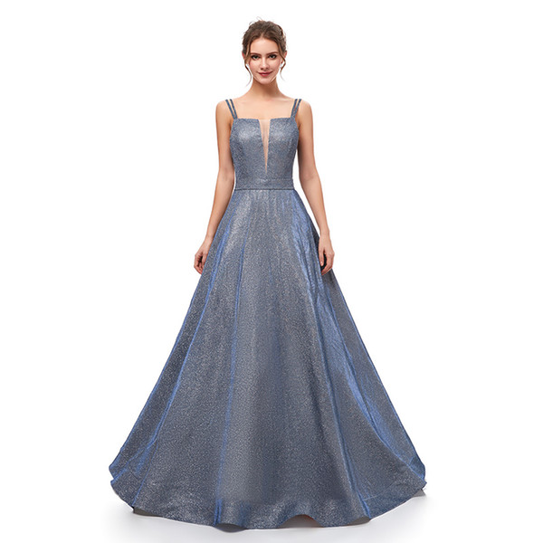 Youth Simple Shinning Evening Dresses New Arrivals Ball Gowns Spaghetti Strap Backless V-neck Special Fabric Prom Gowns