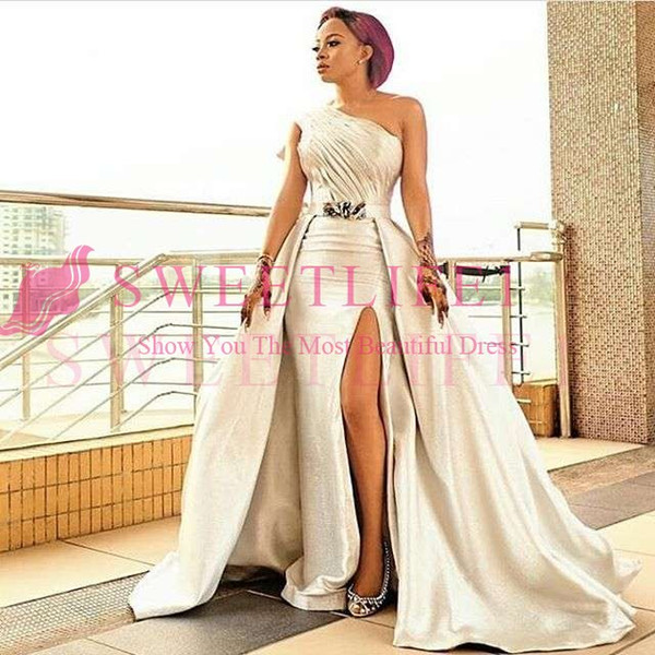 New Vintage One Shoulder Evening Dresses Sexy Side Split Overskirt Mermaid Formal Occasion Prom Party Dresses Custom Made Hot Sale