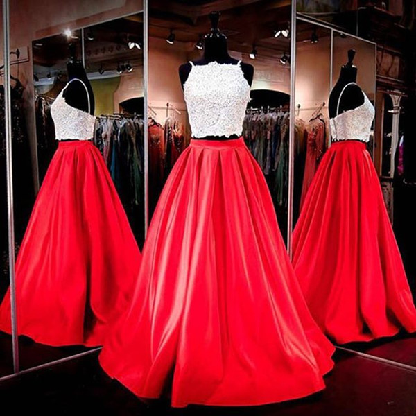 Elegant Two Piece Evening Dresses Spaghetti Straps A Line Red Formal Occasion Prom Party Dresses Custom Made