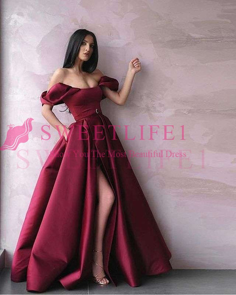 Marron Off The Shoulder Evening Dresses Short Sleeve A Line Side Splt Formal Occasion Prom Occasion Dresses Custom Made