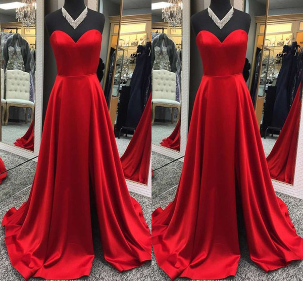 Elegant Red Sweetheart Neck Evening Dresses A Line Satin Formal Occasion Prom Party Dresses Custom Made Hot Sale