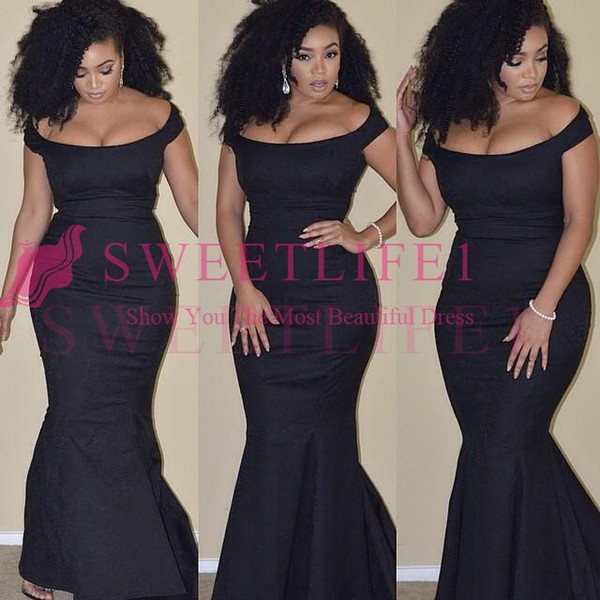 Plus Size Black Evening Dresses Mermaid Off Shoulders Sexy Backless African Party Pageant Gowns Prom Dress