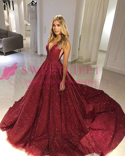 Dark Red Spaghetti Evening Dresses Shining Sequins A Line Sweep Train Elegant Cutaway Side Formal Occasion Occasion Party Dresses