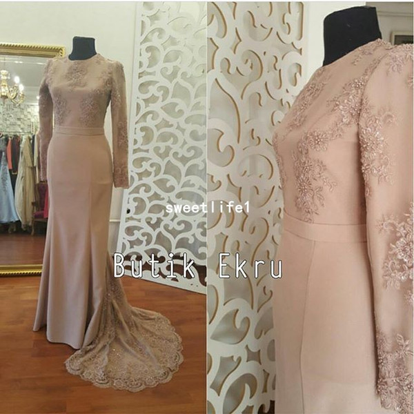 New Blush Pink Evening Dresses Embroidery Appliques Mermaid Sweep Train Formal Occasion Prom Dresses Party Gown Custom Made