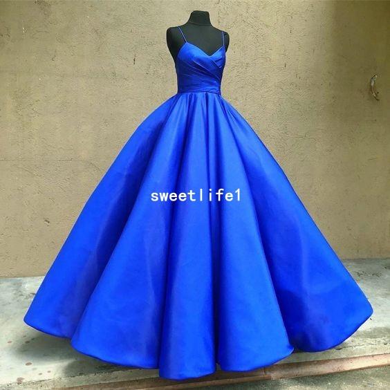 Simple Style Spaghetti Straps Evening Dresses Royal Blue Taffeta Ball Gown Formal Occasion Prom Party Gown Custom Made