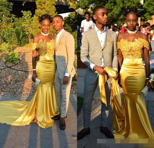 Black Girls Yellow Mermaid Prom Dresses Evening Gowns Off the Shoulder Long Prom Dresses Evening Wear Party Gowns