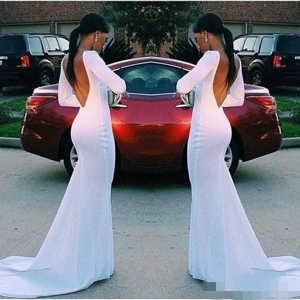 sexy cheap african black girl mermaid formal dresses evening party wear long sleeve dress white prom evening gowns