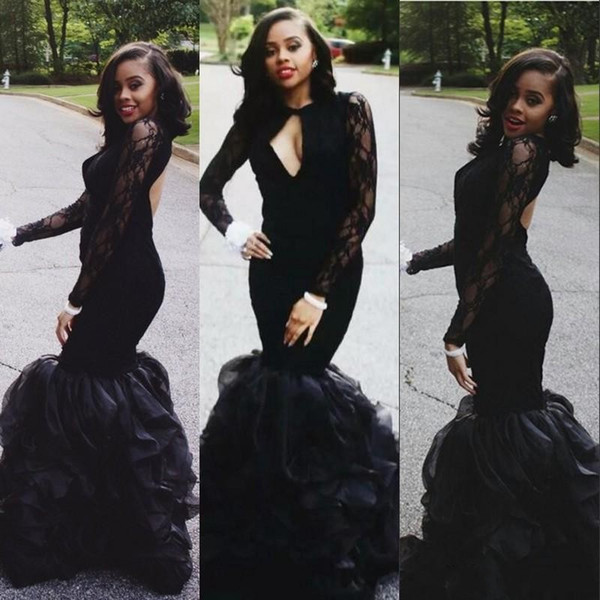 sexy plus size black girl formal dresses evening party wear Vestidos de fiesta mermaid evening gowns long sleeves