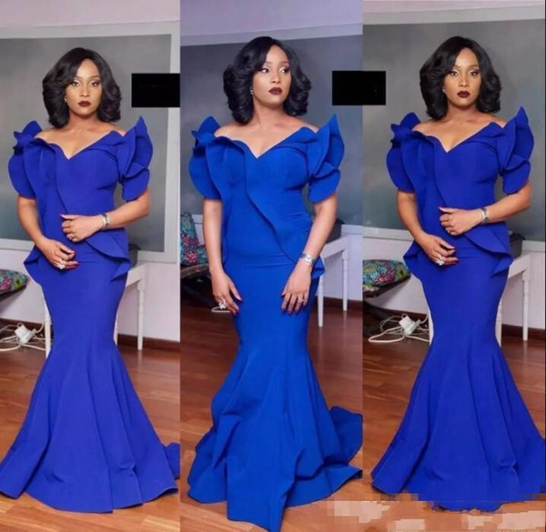 Black Girls Royal Blue Mermaid Prom Dresses Long Plus Size South African Satin Cheap Evening Gowns chic gorgeous Formal Party Dress