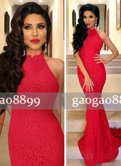 Hot Red Sexy Mermaid Cheap Adoration Formal Evening Dresses Mermaid Halter Backless Sleeveless Sweep Train High Neck Ladies formal tuxedo