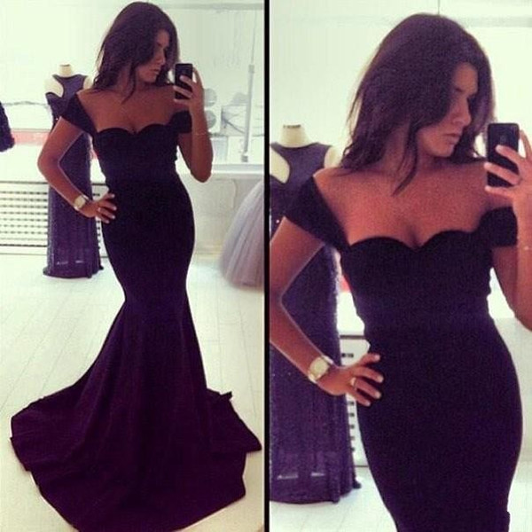 Sexy Black Mermaid Formal Evening Dresses Elastic Dresses Evening Wear Party Pageant Dresses Straps Cheap Formal Long Evening Gowns