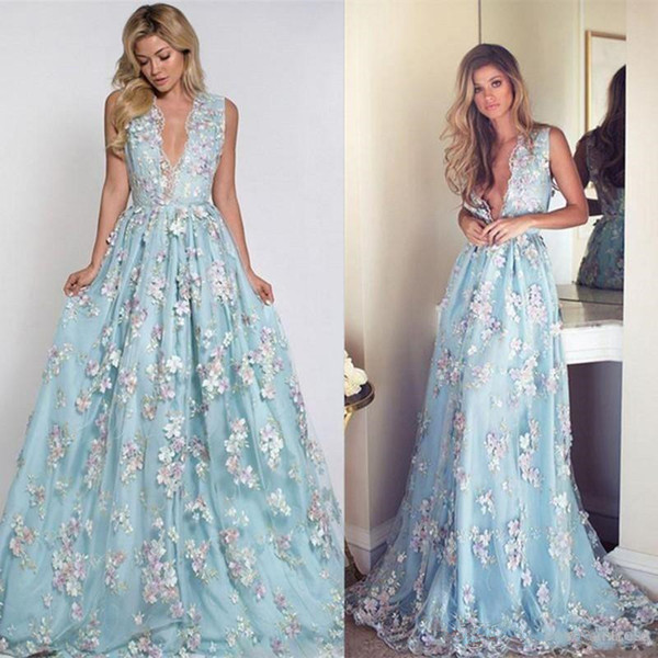 fairy Evening Dresses long with 3D floral colorful flowers evening gowns chic boho Prom Dresses Party Wear custom made Abendkleider