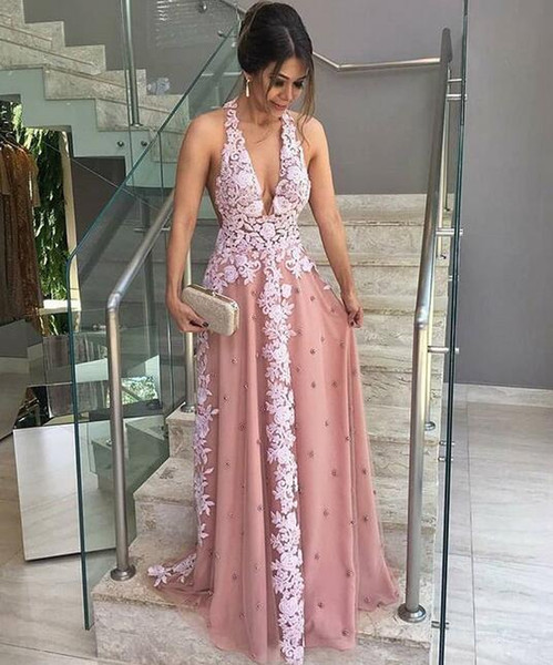 Sexy v neck Arabic blush Formal Evening Dresses lace appliques Vestidos Festa gorgeous Evening Wear custom made cheap Prom Party Gowns