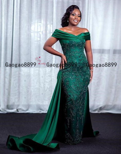 Luxury Designer Mermaid Evening Dresses With Detachable Train Long Sleeves High Neck Prom Gowns Lace Appliqued Plus Size Formal Dress
