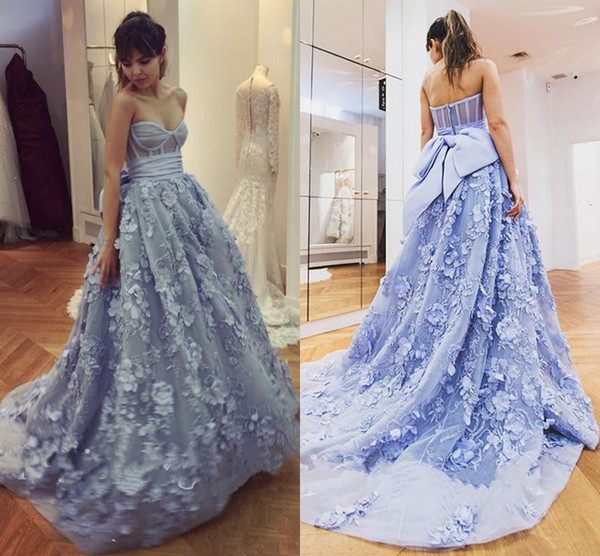 Zuhair Murad Lavender 3D Floral Evening Formal Dresses Corset Top Sweetheart Backless Dubai Arabic Occasion Prom Gowns