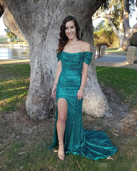 2k18 prom dresses Long formal dresses party evening wear emerald green sequins abendkleider mermaid evening gowns cheap