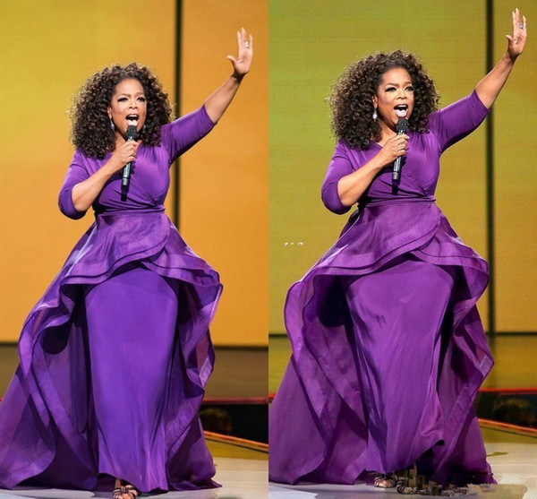 Oprah Winfrey Evening Dresses Sheath Celebrity Gowns Middle East Dubai Arabic Style Purple Evening Party Dress african Plus Size Women Wear