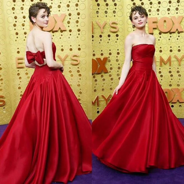modest red Evening Dresses strapless bow back sexy Prom Dresses Emmy Awards Red Carpet Dress cheap floor length Vestidos de Noche