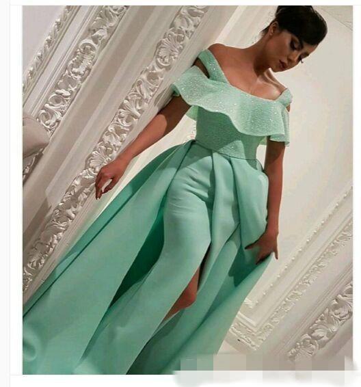 African Prom Dresses Party Evening Wear Long Off The Shoulder Beads Sheath Formal Dresse Satin Arabic Special Occasion Dress Vestidos