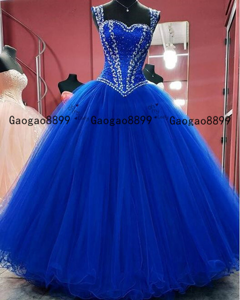 Sexy royal blue ball gown Evening Dresses with lace beaded crystal Formal Prom Gowns Customized Formal pageant party Dresses