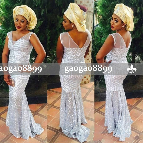 New Arrival Aso Ebi Styles Sequined Dresses Formal Evening Dresses Off the Shoulder Mermaid Dresses Party Evening Party Wear