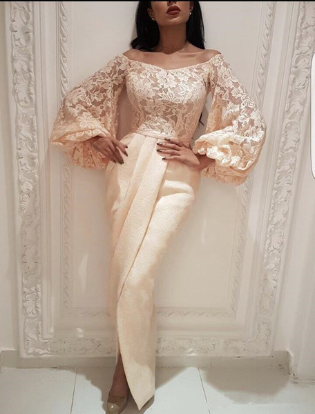 Puff sleeves mermaid Prom Dresses Pregant Evening Dresses Off the shoulder Long Sleeves Saudi Arab Dubai Lady Party Evening Gown